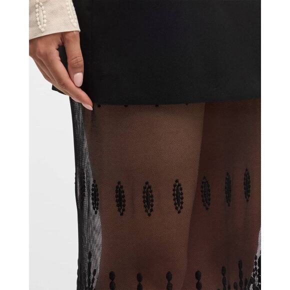 Fabiana Filippi Embroidered Tulle & Wool Twill Midi Skirt Black Size 10 NWT - Picture 4 of 10